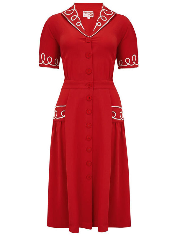 Vintage Style Red Soutache Loop Decor Dress