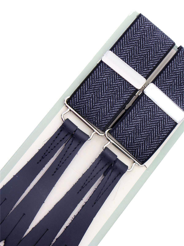 Navy Herringbone Braces with Blue Leather Loops