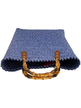 Blue Straw Basket Bag with Bamboo Handle