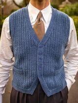 1940s Style Rufus Knitted Waistcoat in Blue