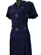 1940s Vintage Navy Blue Beaded Occasion Dress