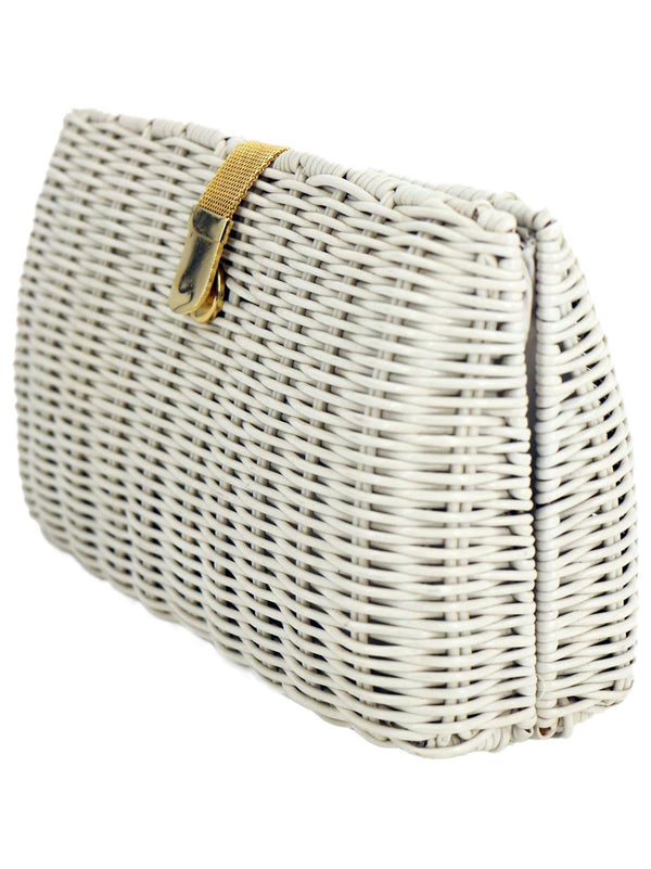Vintage Woven White Wicker Clutch Shoulder Bag