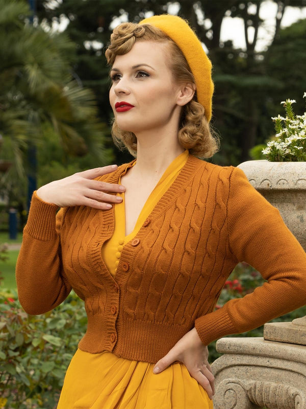 Ginger Orange Cable Knit Vintage Style Cardigan