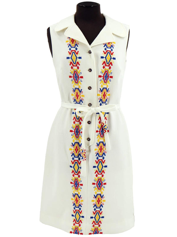 True Vintage 1960s White Colourful Embroidered Dress