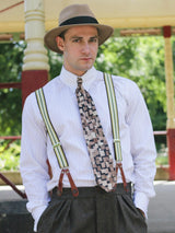 Khaki Stripe Vintage Style Trouser Braces with Leather Loops