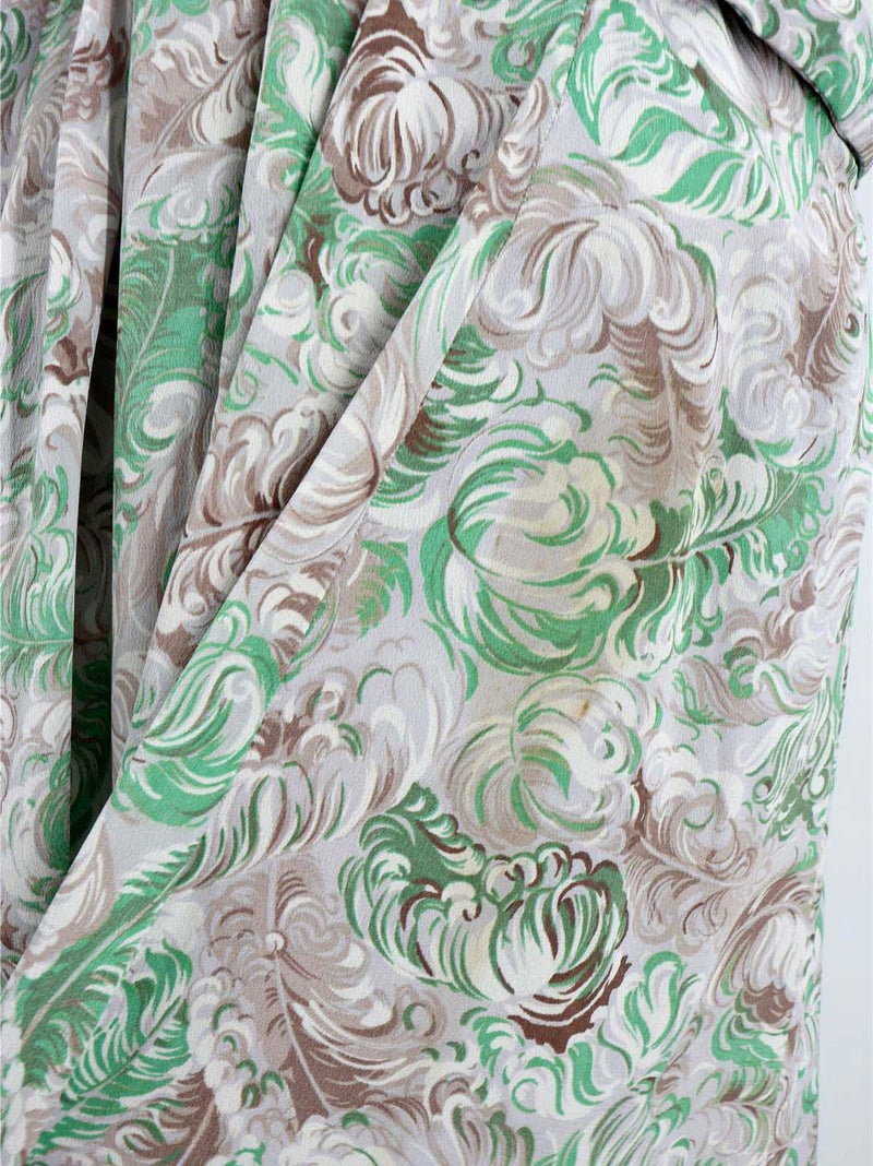 Vintage 1940s Green Swirl Pattern Crepe Dress