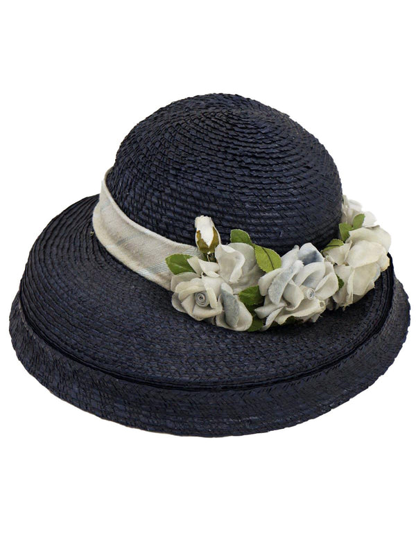 Vintage 1940s Navy Blue Floral Halo Hat