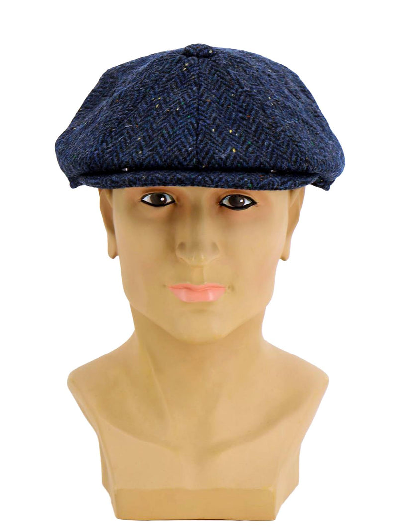 Vintage Style Blue Flecked Herringbone Newsboy Cap