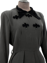 Black Crepe & Velvet 1940s Vintage Dress