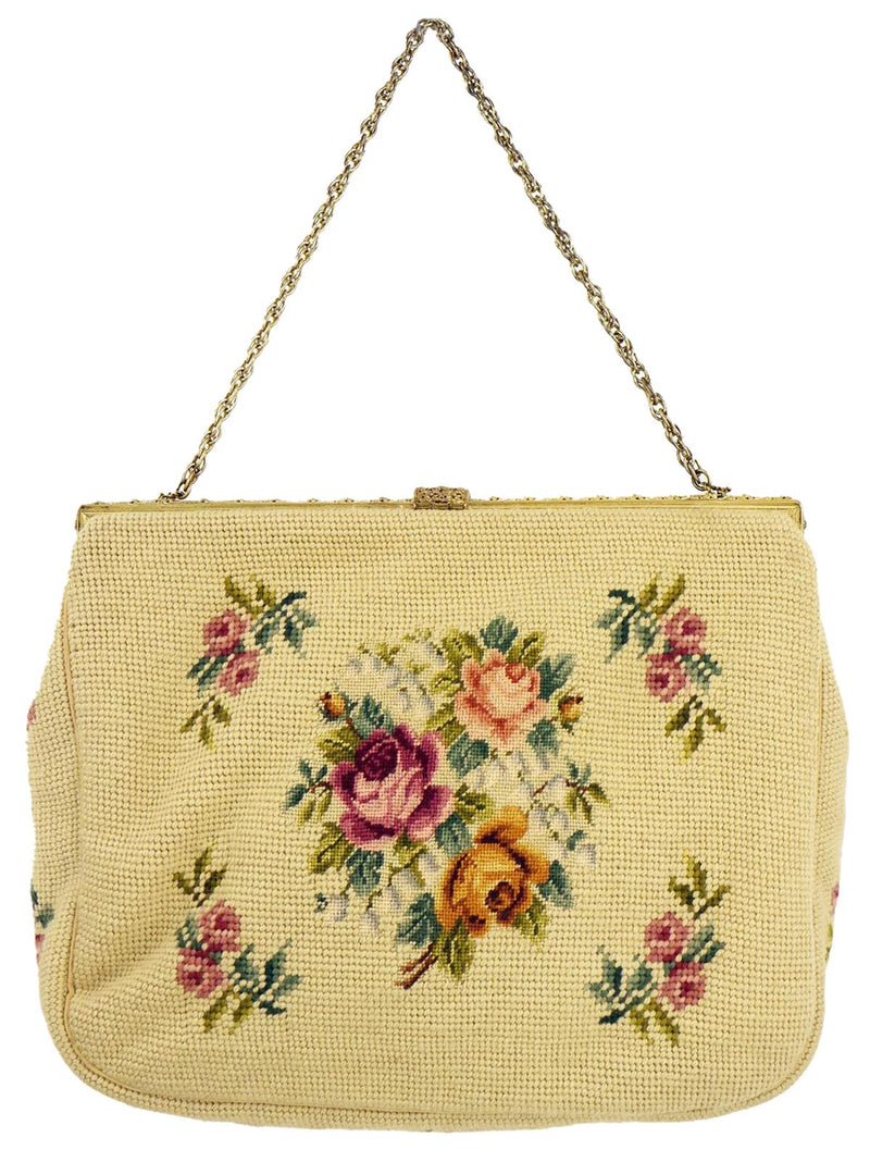 Vintage Floral Petit Point Oversized Tapestry Bag