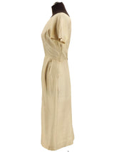 Champagne Slub Silk 1940s Vintage Dress