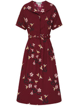 Vintage Style Wine Red Hummingbird Print Dress