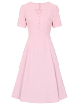 Pink Buttoned Cut-Out Vintage Style Dress