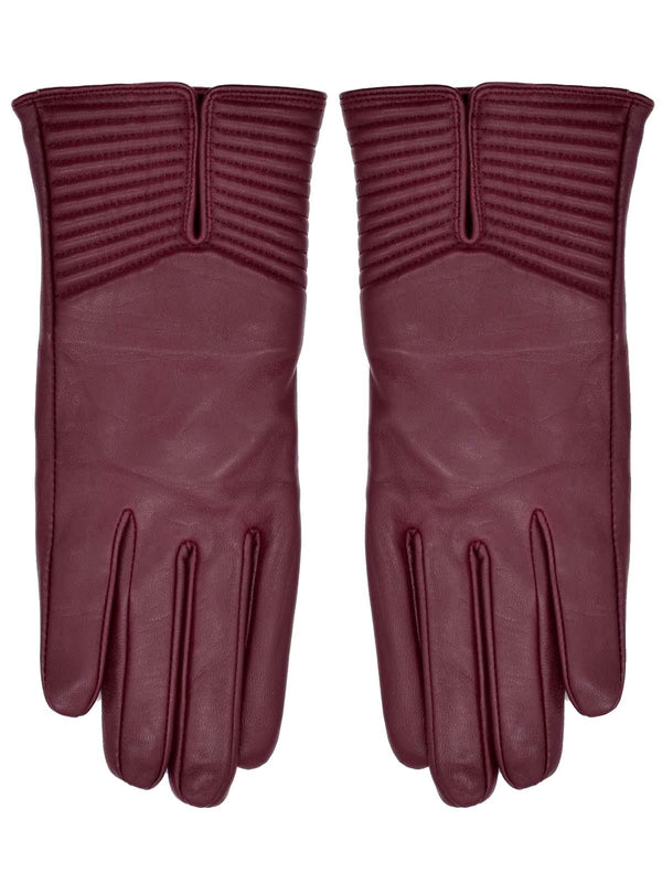 Ribbed Leather Wine Red Vintage Style Gloves