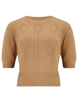 Biscuit Beige Vintage Style Cropped Diamond Knit Top