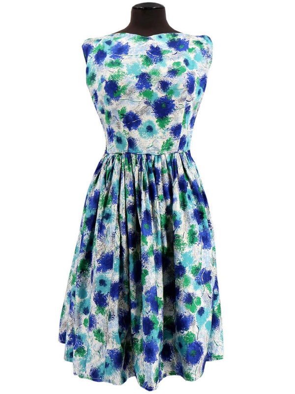 1950s Vintage Blue Scatter Floral Print Dress