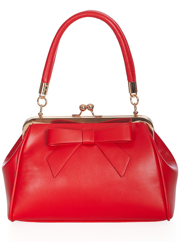 Retro Red Small Bow Decor Handbag