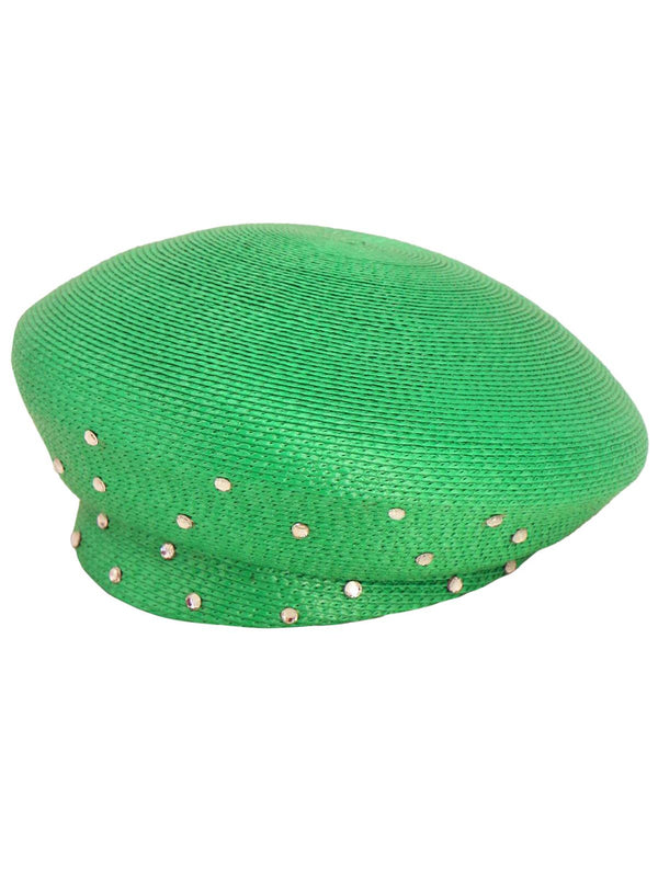 Vintage 1960s Green Diamante Beret Hat