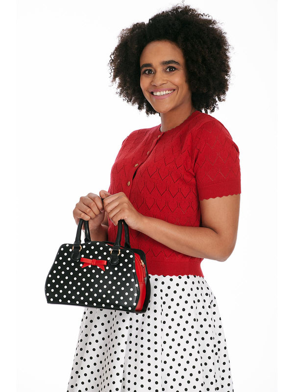 Black Retro Polka Dot Contrast Handbag