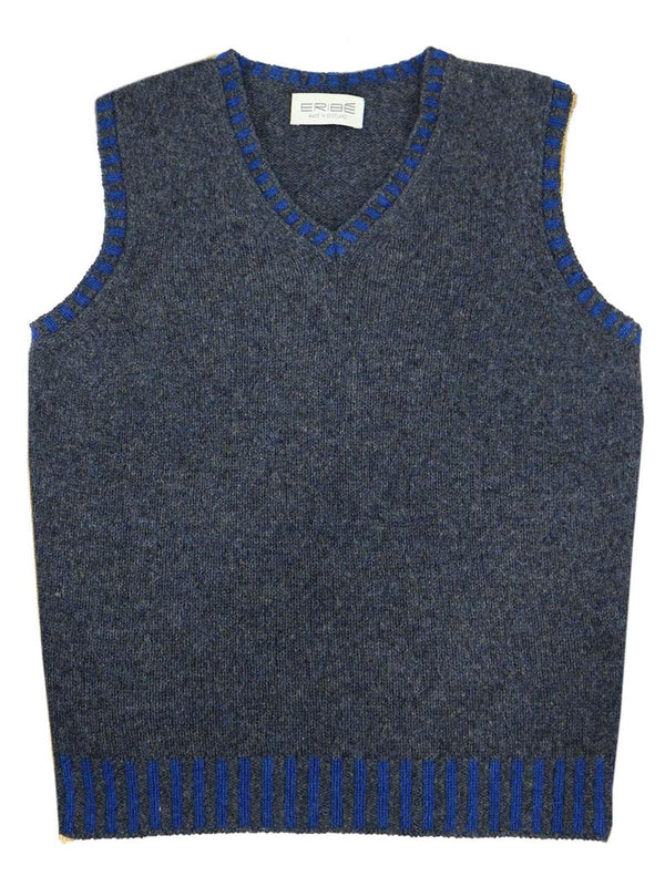 Scottish Wool Knitted Retro V-Neck Tank Top in Steel Grey