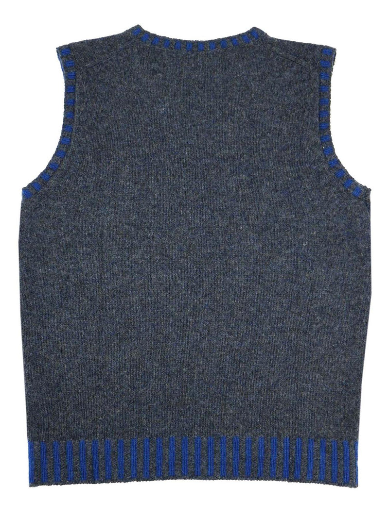 Scottish Wool Knitted Retro V-Neck Tank Top in Steel Grey