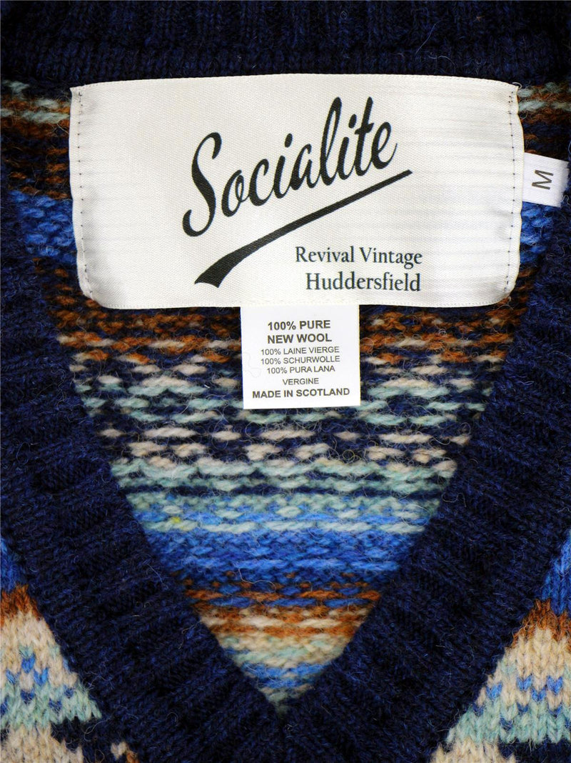 Forties Vintage Scottish Wool Fairisle Knit Tank Top in Starnight Blue