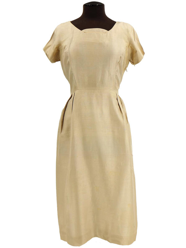 Champagne Slub Silk 1940s Vintage Dress