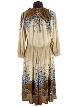 1970s Vintage Brown and Blue Floral Dress