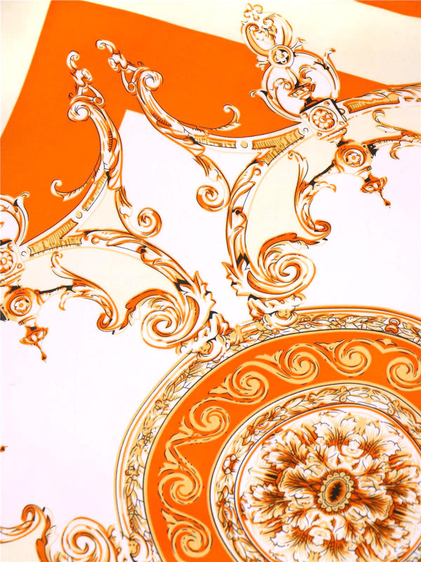 Orange & Gold Ornate Print Vintage Style Scarf