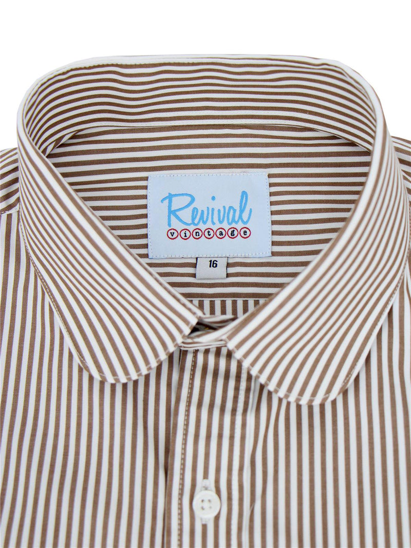 Cedar Brown All Over Stripe Vintage Club Collar Shirt with Gold Stud