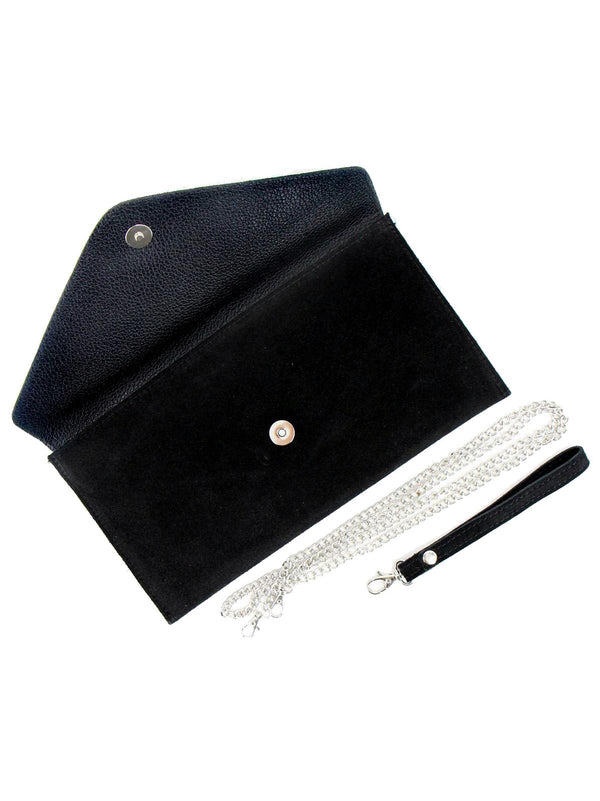 Black Real Suede Vintage Look Envelope Clutch Bag