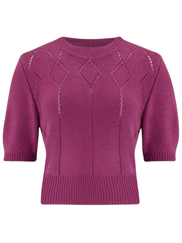 Plum Pink Vintage Style Cropped Diamond Knit Top