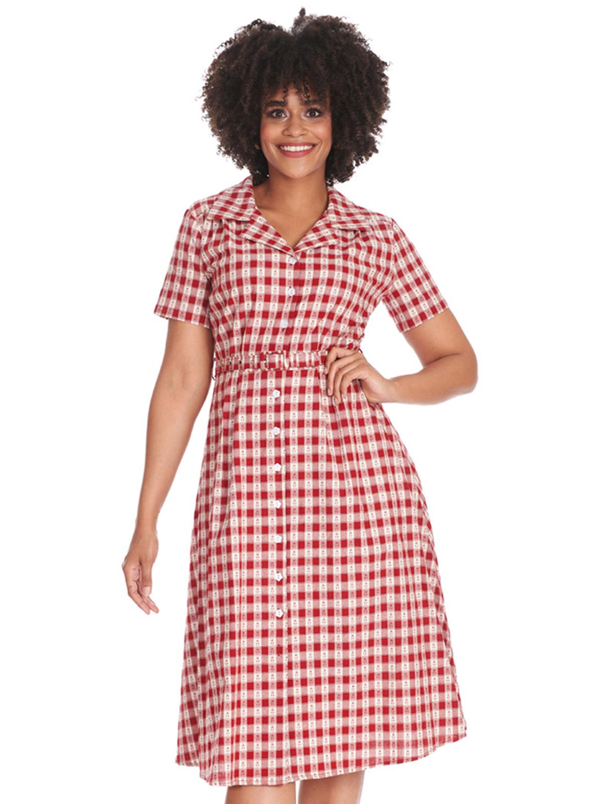 Red Cherry Gingham Vintage Style Shirt Dress – RevivalVintage