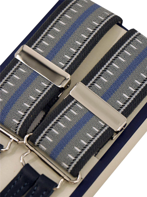 Grey & Blue Stripe Braces with Blue Leather Loops