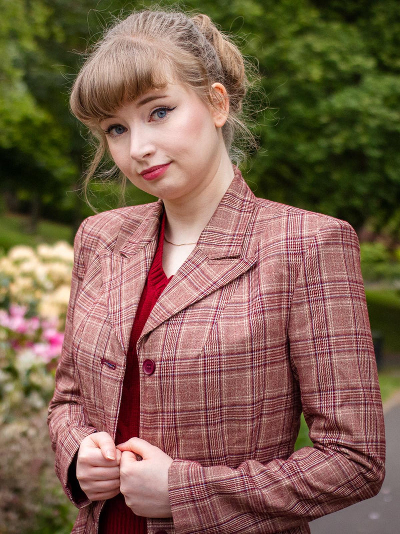 1940s Style CC41 Homefront Skirt Suit Claret Red