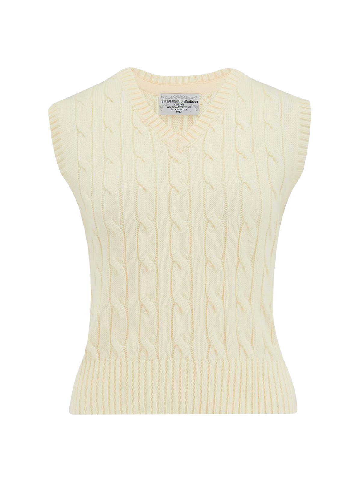 Vintage Style Cable Knit Tank Top Cream1