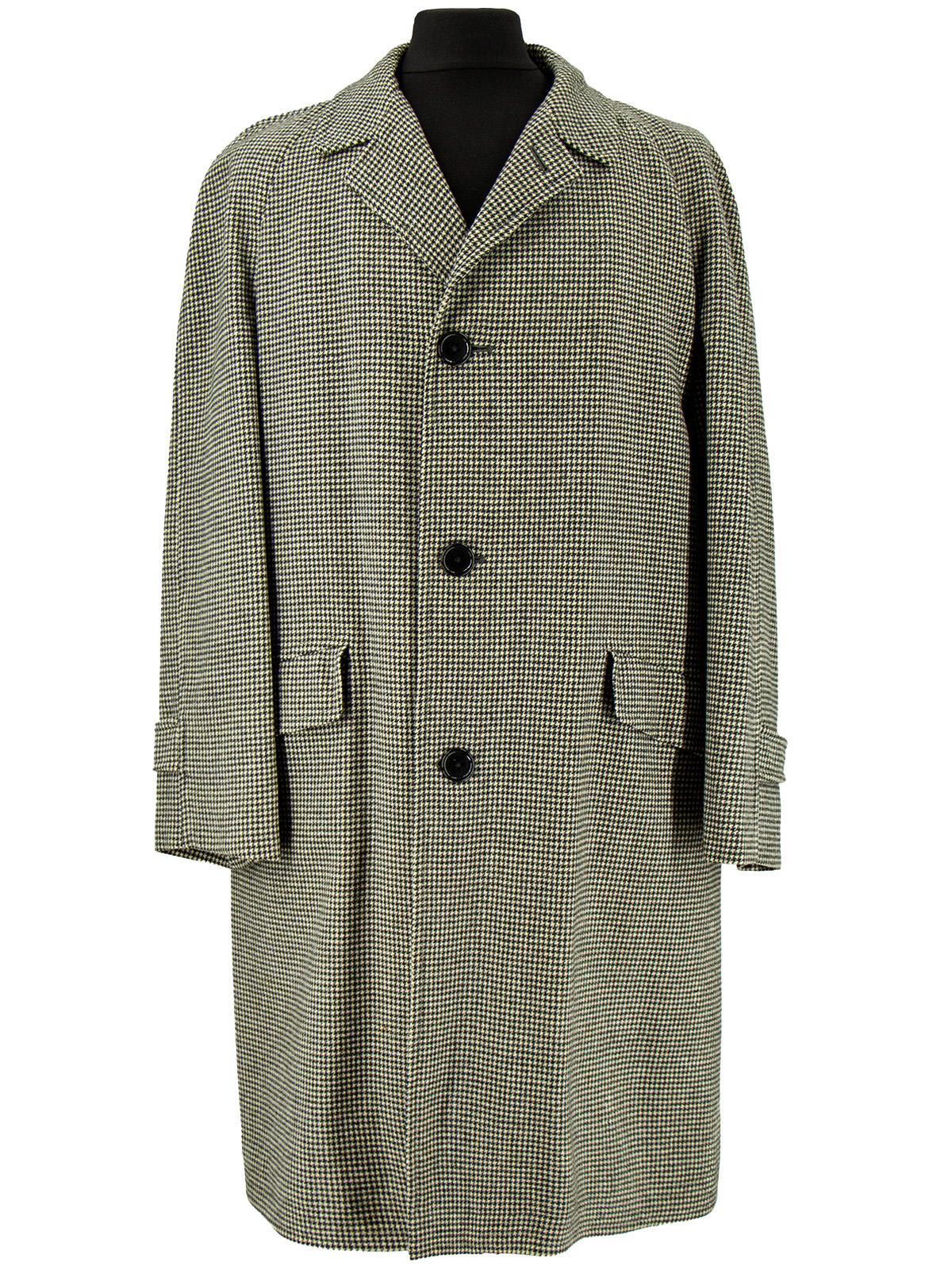 Vintage Aquascutum Black White Houndstooth Check Wool Overcoat