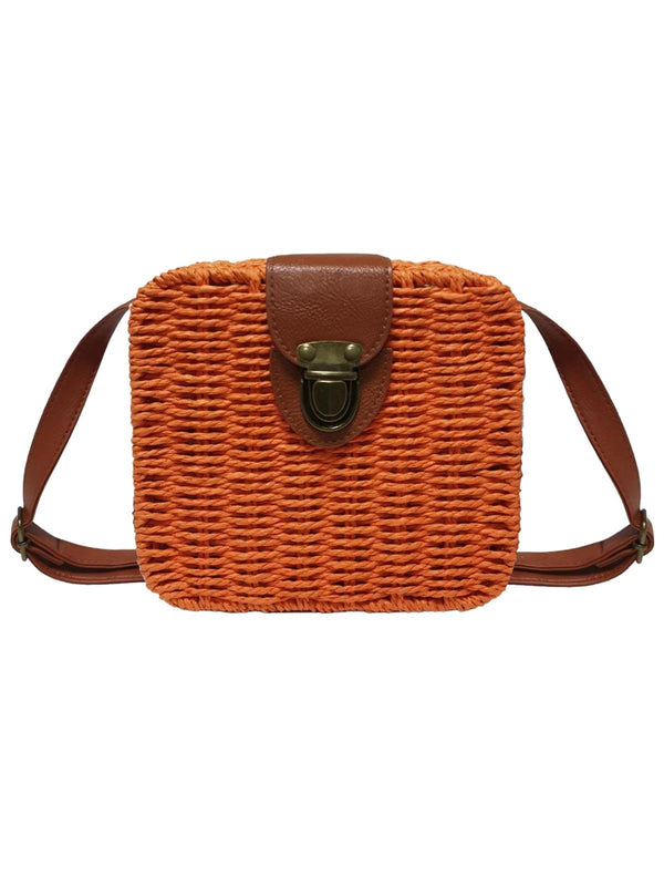 Vintage Style Orange Wicker Cross Body Bag