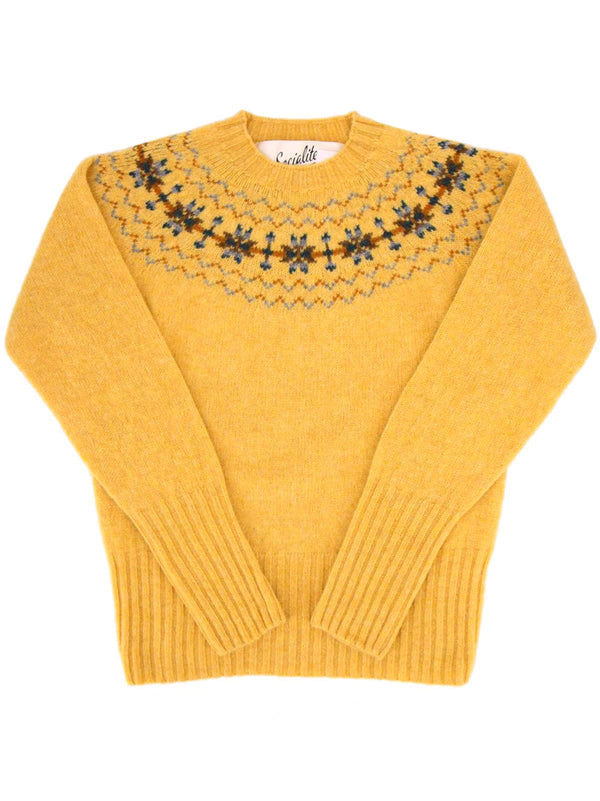Fairisle 40s Style Pure Scottish Wool Jumper in Marzipan Yellow