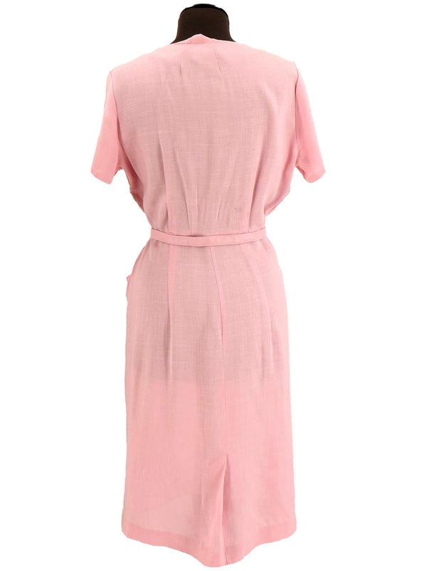 Pink Embroidered Linen 1940s Vintage Dress