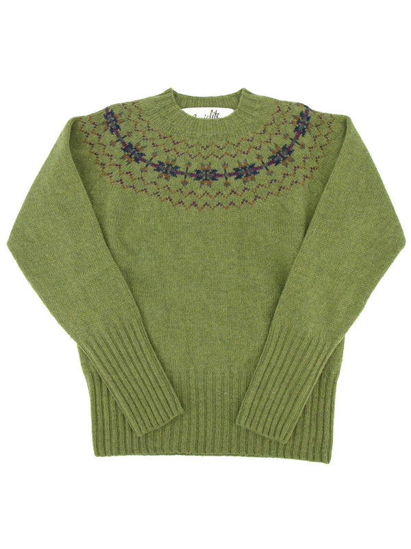 Fairisle 40s Style Pure Scottish Wool Jumper in Olive Green