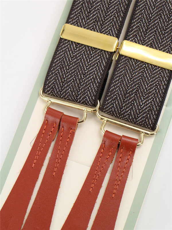 Brown Herringbone 1940s Style Braces with Leather Loops