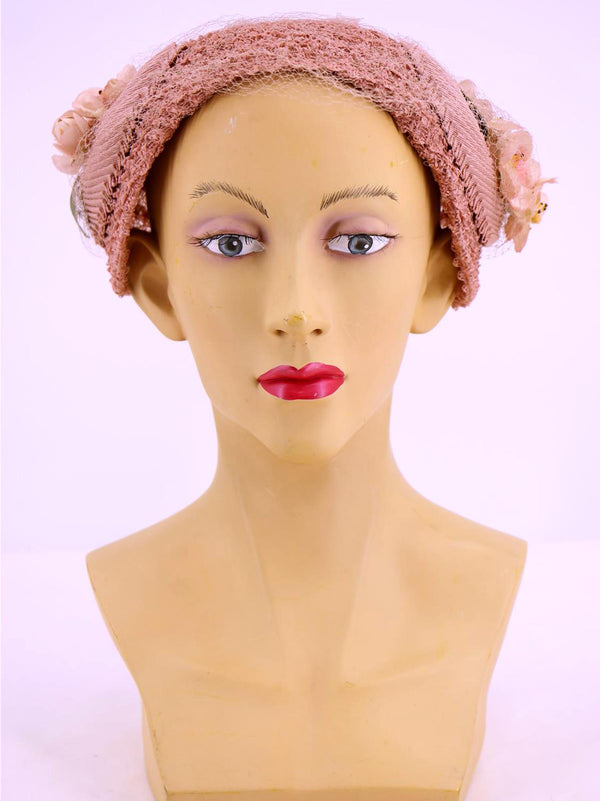 Dusty Pink Woven Vintage Floral Half Hat