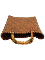 Brown Straw Basket Bag with Bamboo Handle