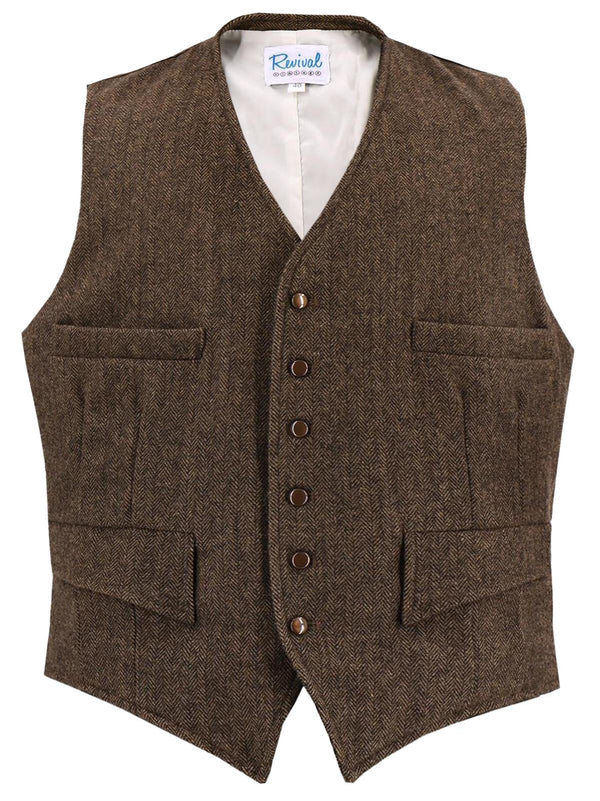 1940s Vintage Granville Herringbone Wool Waistcoat in Brown