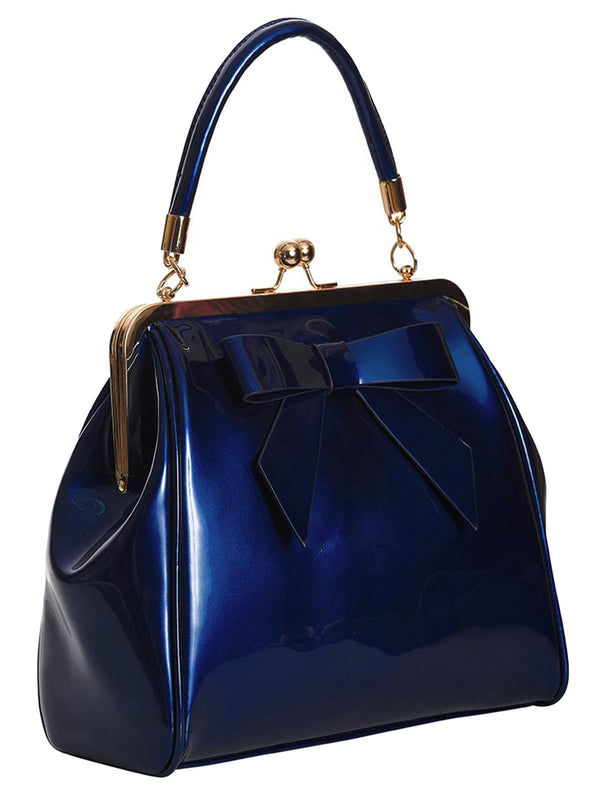 Navy Blue Vintage Style Bow Decor Frame Bag