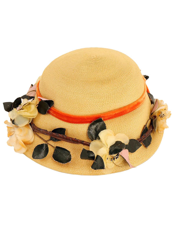 1950s Vintage Rose Trim Straw Hat