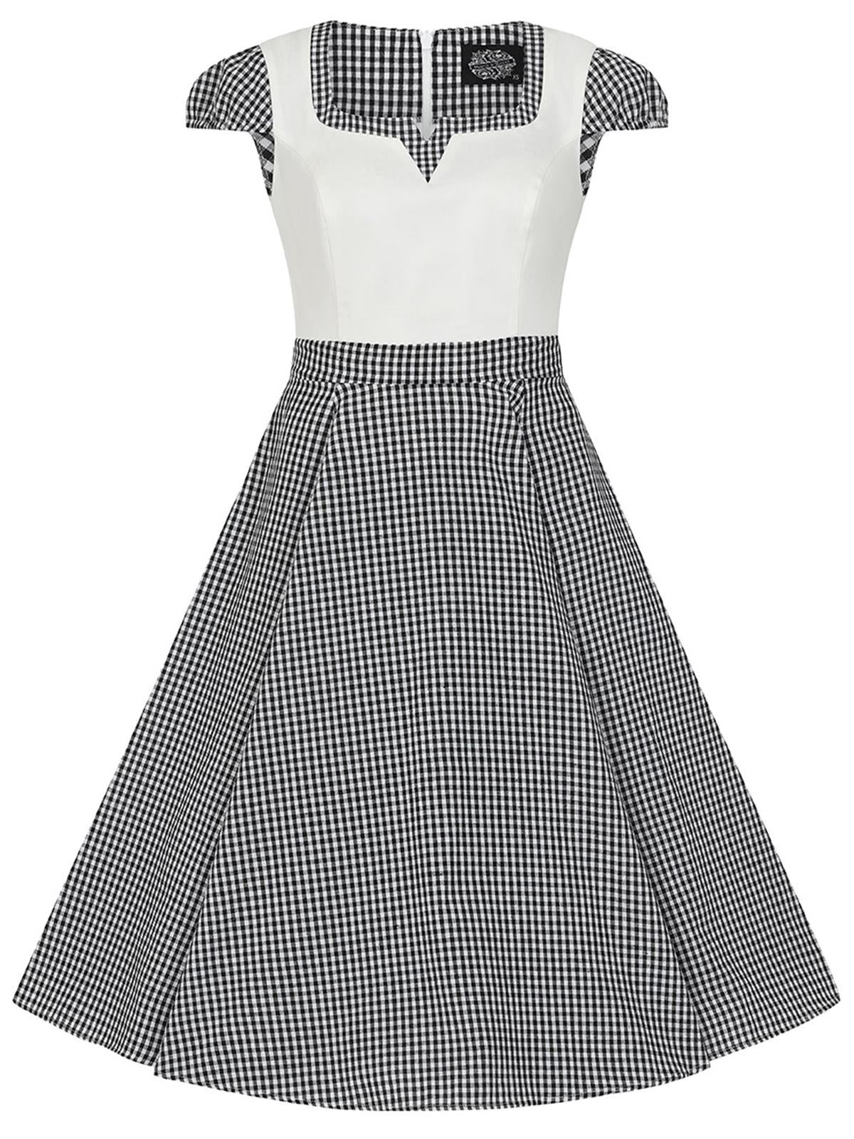 Black White Gingham Contrast Vintage Style Swing Dress RevivalVintage