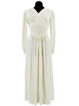 1970s Vintage Ivory Damask Silk Maxi Dress