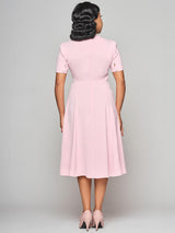 Pink Buttoned Cut-Out Vintage Style Dress
